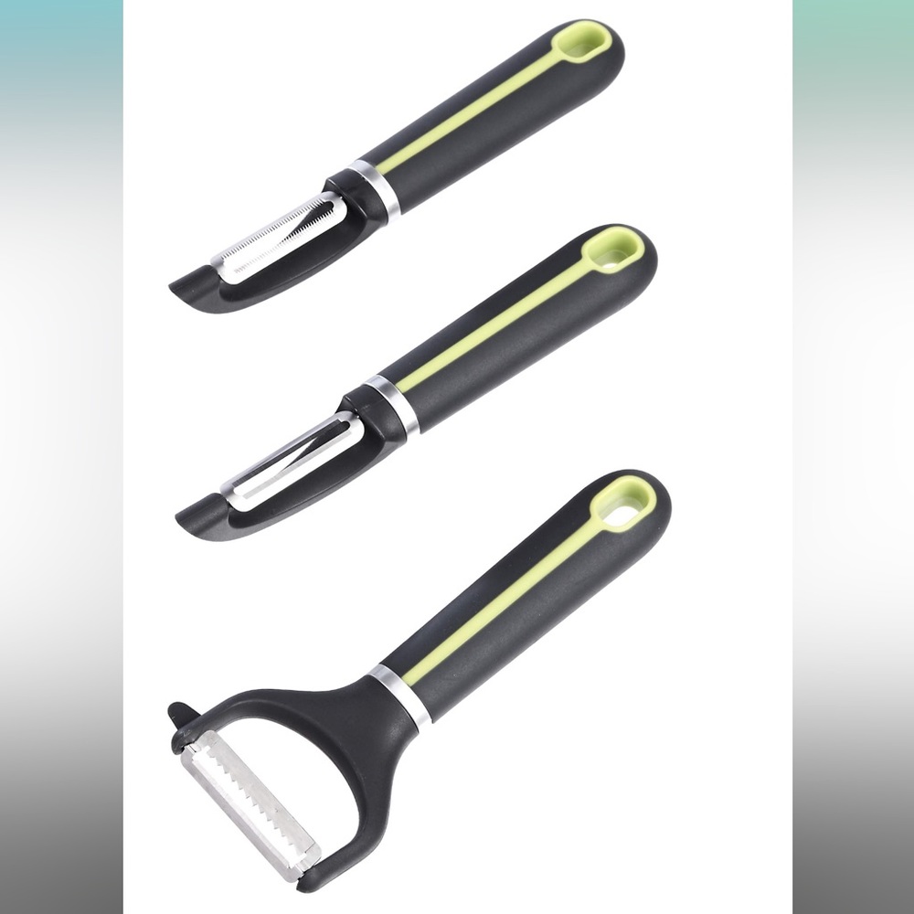 NIB Amazon Basics 3-Piece Peeler Set, Soft Grip Handle, Black/Green